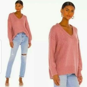 NWT Free People Brookside Oversized Knit Sweater Alpine Rose Pink Size Medium.
